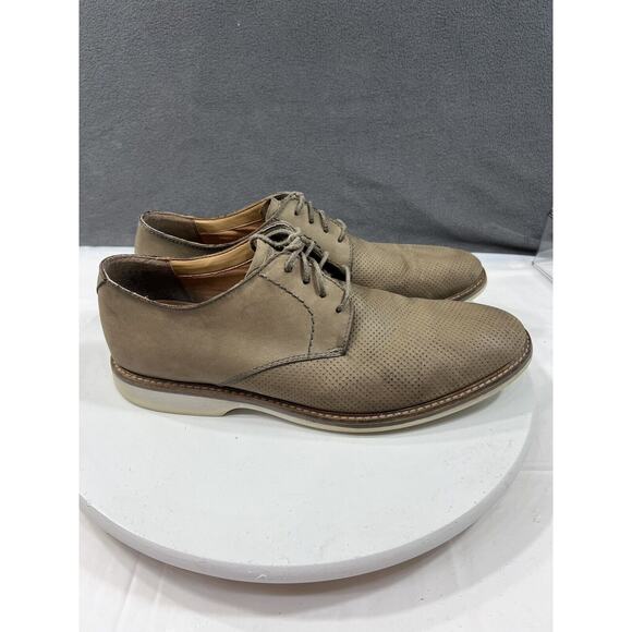 Clarks Atticus Perforated Oxford Shoes Leather Casual Men SZ 11.5 Taupe Lace Up - Picture 5 of 13